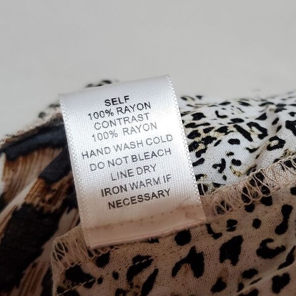 LEOPARD Cheetah Print Tie-Neck Smocked Waist Sleeveless A-line Mini Dress Large - Picture 15 of 15